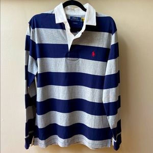 Ralph Lauren Polo Shirt Men’s Long sleeve Size Medium Gray & Navy